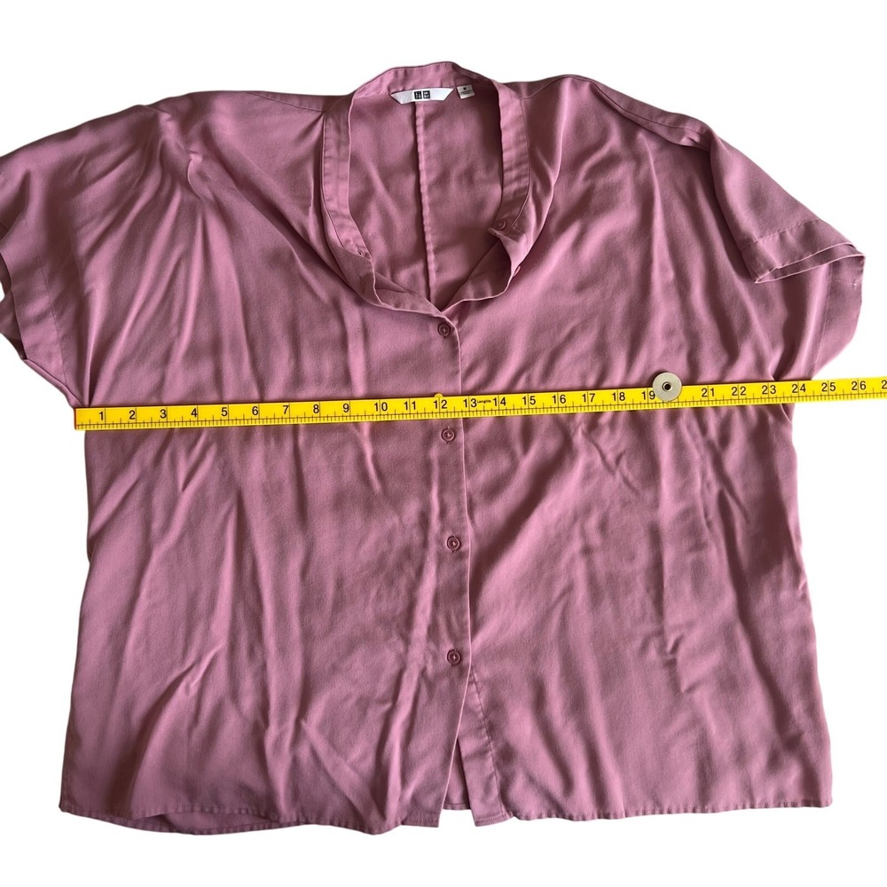Uniqlo Womens Rayon Short Sleeve Band Collar Button Down Blouse Mauve Purple M - Picture 5 of 7